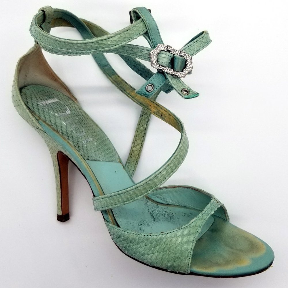DIOR Vintage Real Snakeskin Strappy Sandal, Stiletto Heels, Emerald, EU Size 37